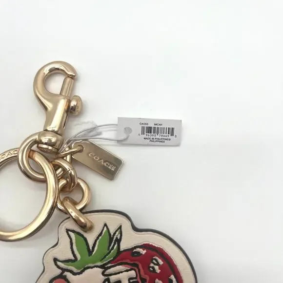 COACH NWT Strawberry Bag Charm, Leather Keychain - Picture 6 of 7
